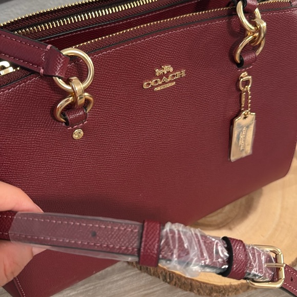 Coach Etta deep red gold accent hardware carryall satchel bag new - Picture 16 of 16